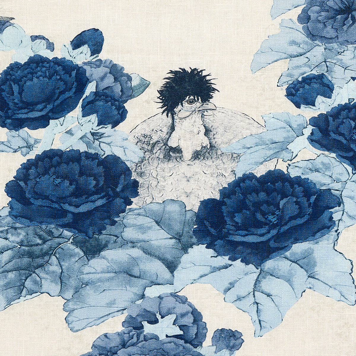 Schumacher Lady Hollyhock Delft Fabric