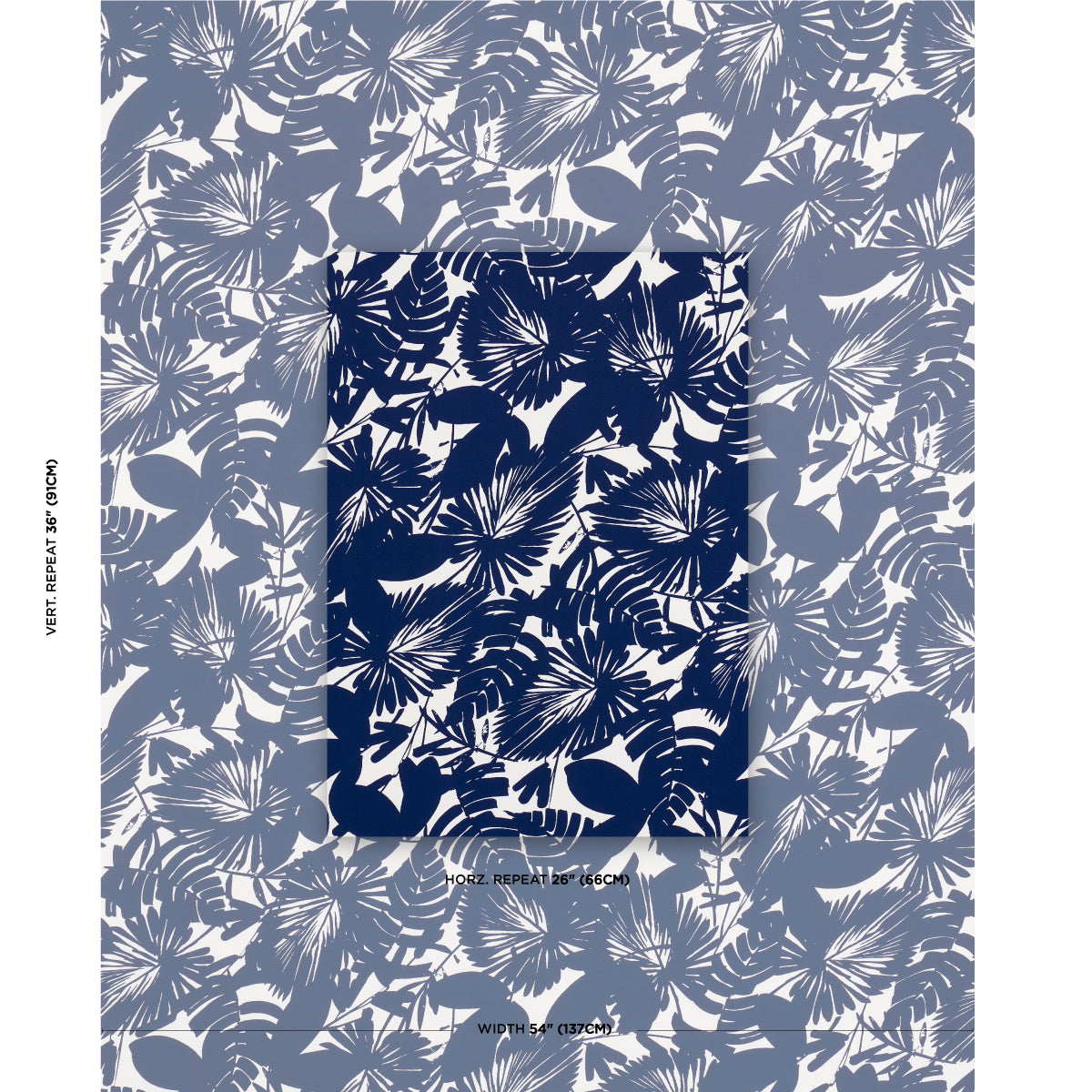 Schumacher Palisades Palm Indoor/Outdoor Indigo Fabric - Eade's Wallpaper