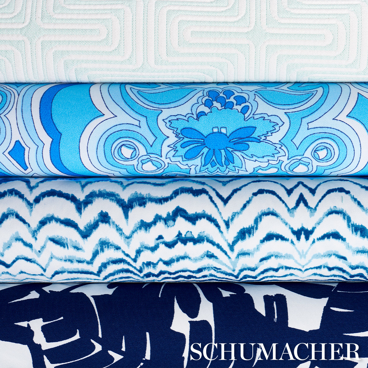 Schumacher Palisades Palm Indoor/Outdoor Indigo Fabric - Eade's Wallpaper