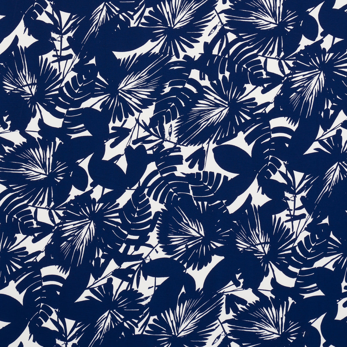 Schumacher Palisades Palm Indoor/Outdoor Indigo Fabric - Eade's Wallpaper