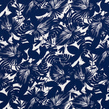 Schumacher Palisades Palm Indoor/Outdoor Indigo Fabric - Eade's Wallpaper
