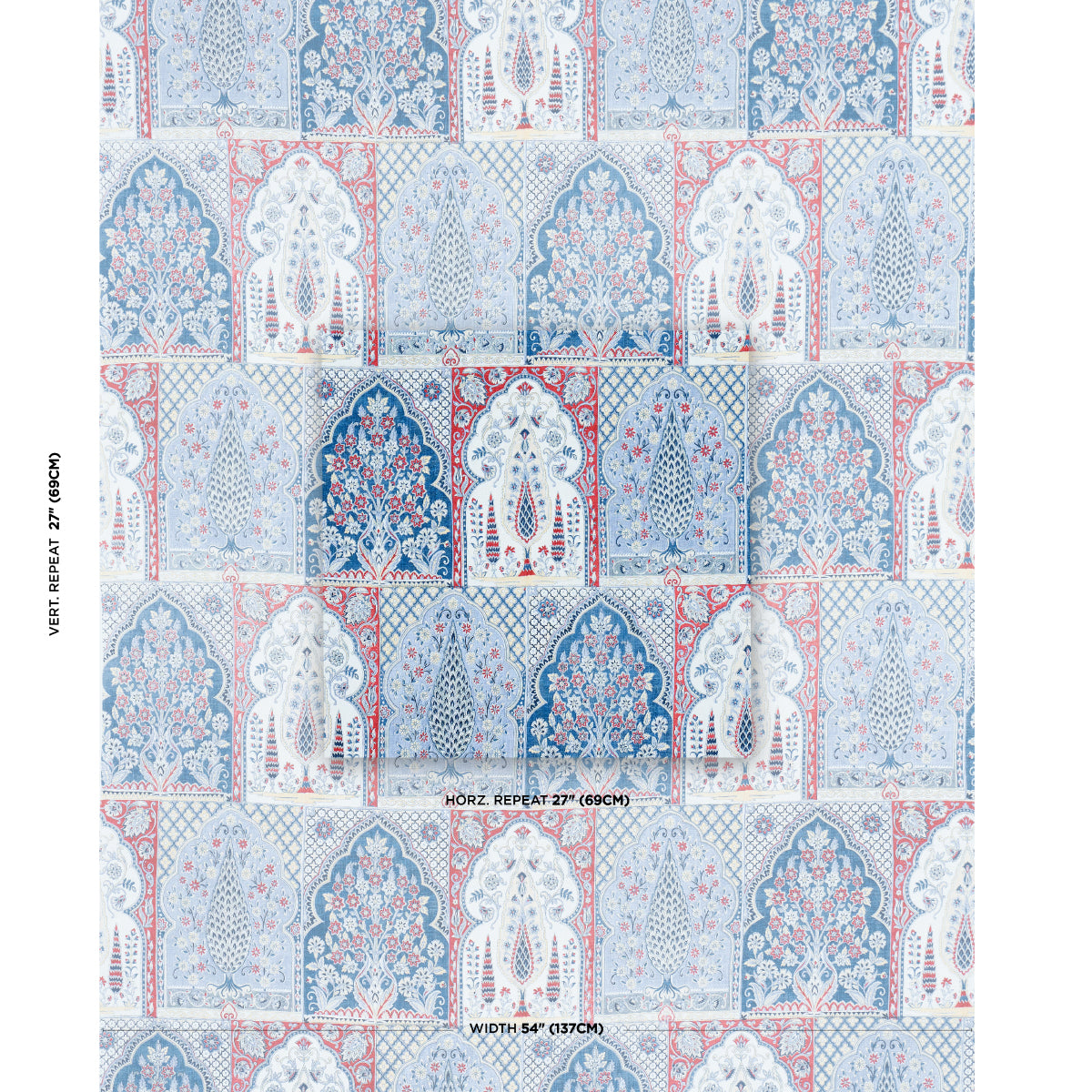 Schumacher Barra Palace Indigo & Crimson Fabric