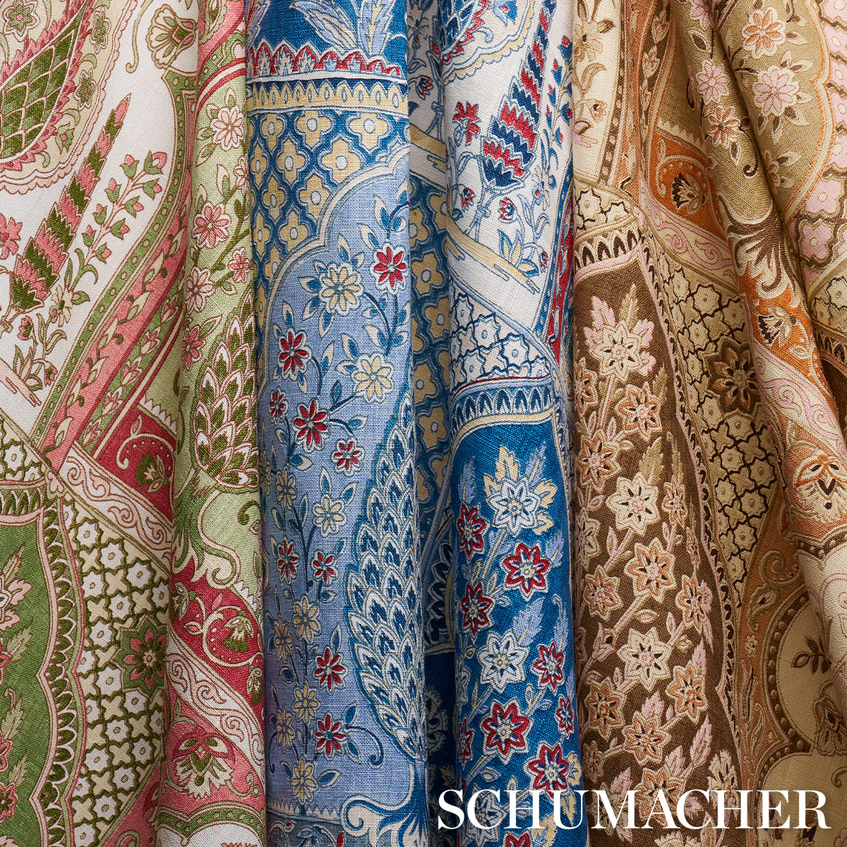 Schumacher Barra Palace Indigo & Crimson Fabric