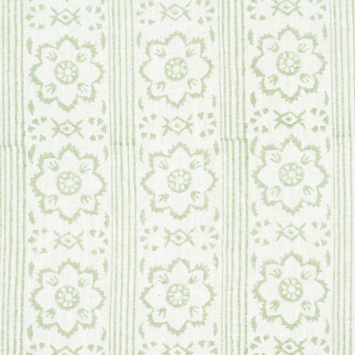 Schumacher Sunda Hand Blocked Print Sage Fabric - Eade's Wallpaper