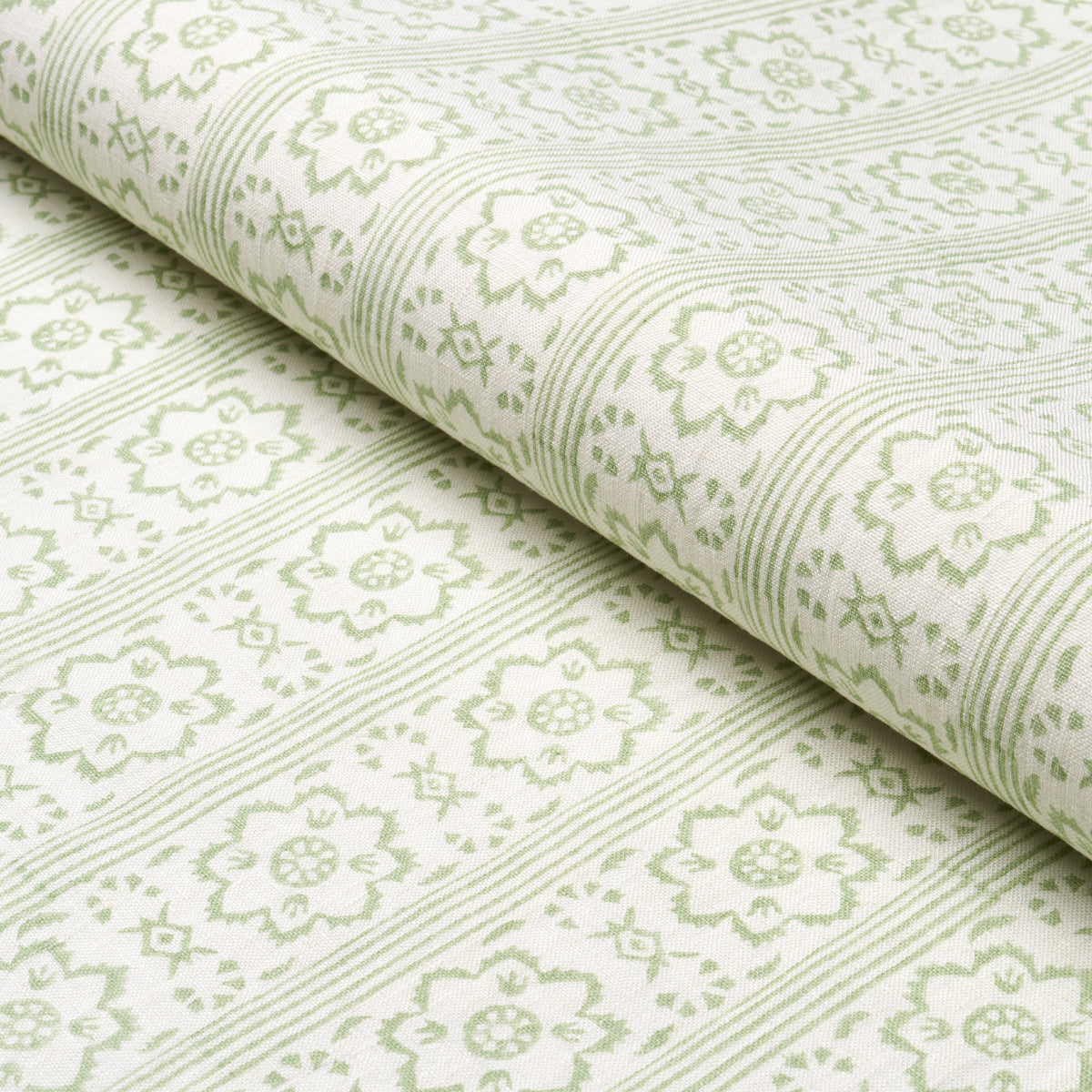 Schumacher Sunda Hand Blocked Print Sage Fabric - Eade's Wallpaper