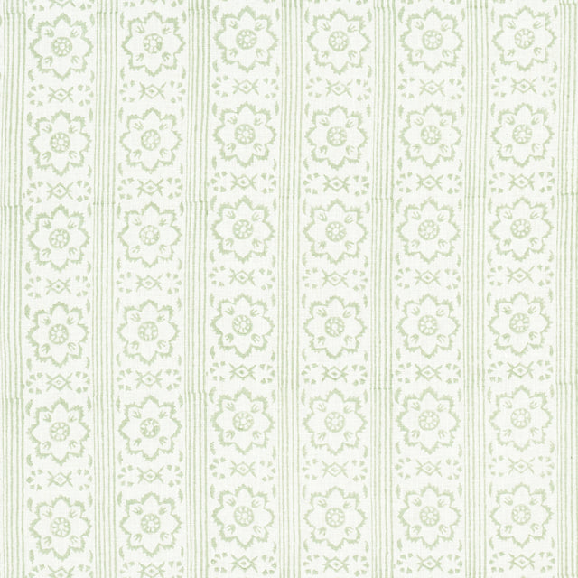 Schumacher Sunda Hand Blocked Print Sage Fabric - Eade's Wallpaper