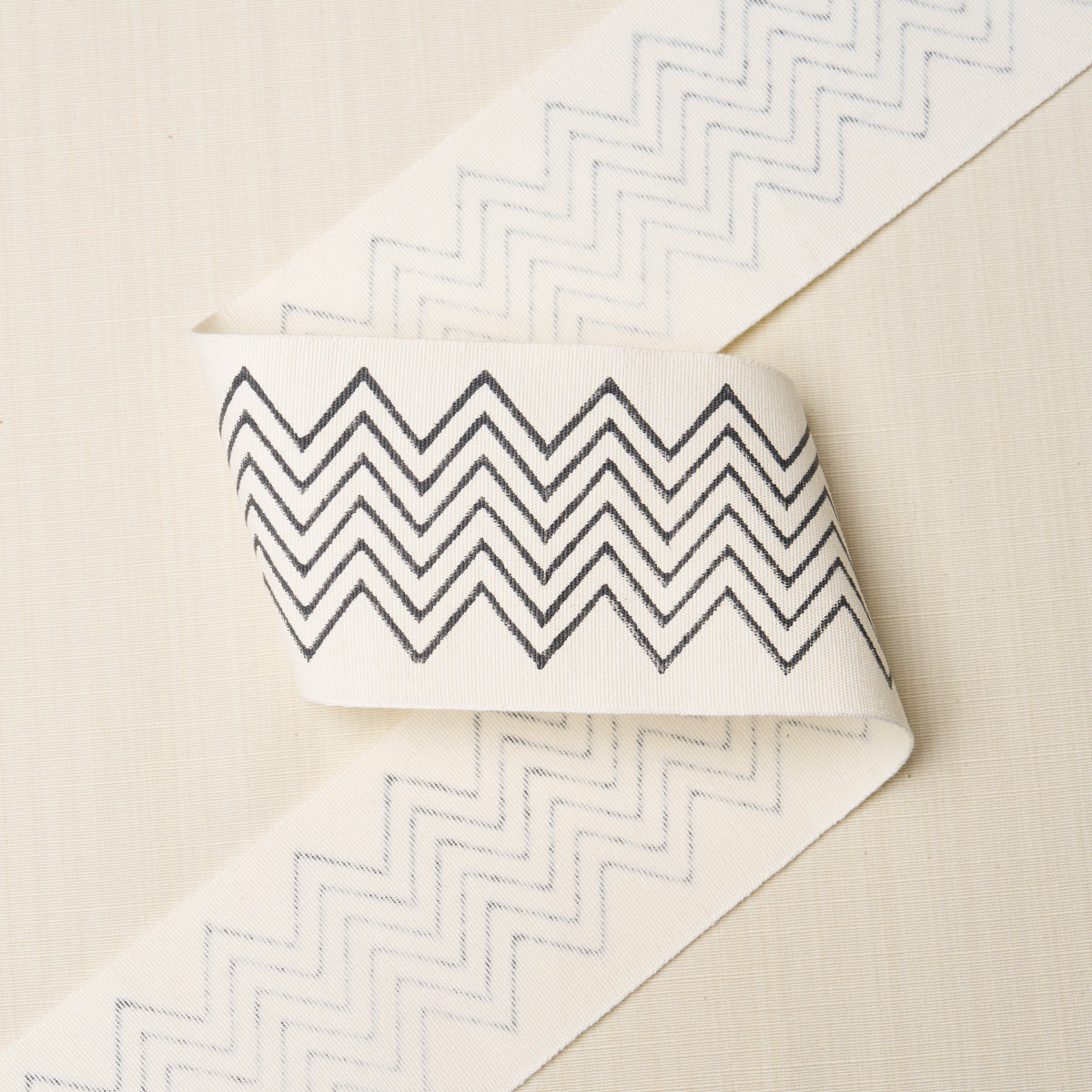 Schumacher 181381 LEORA HAND BLOCKED TAPE NARROW in CHARCOAL