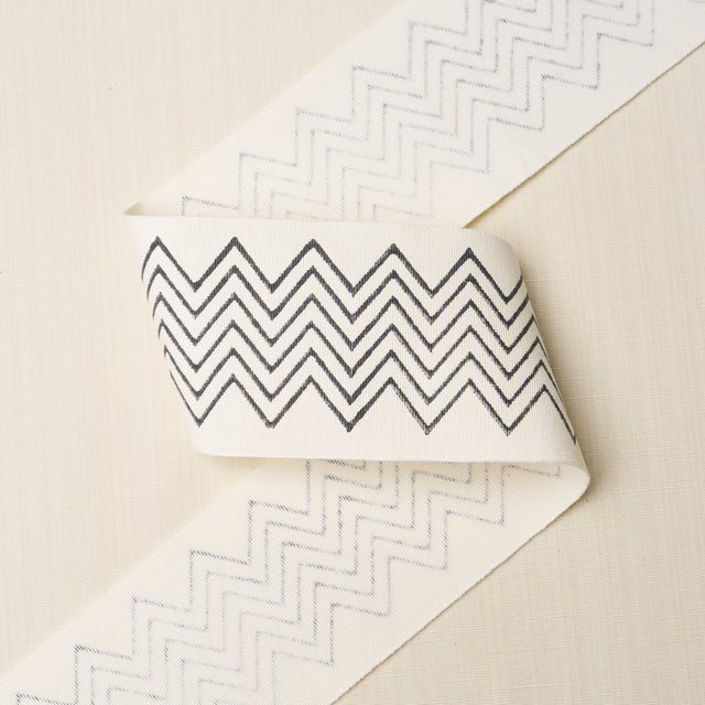 Schumacher 181381 LEORA HAND BLOCKED TAPE NARROW in CHARCOAL