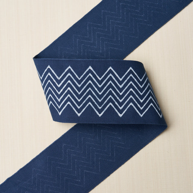 Schumacher 181382 LEORA HAND BLOCKED TAPE NARROW in INDIGO T