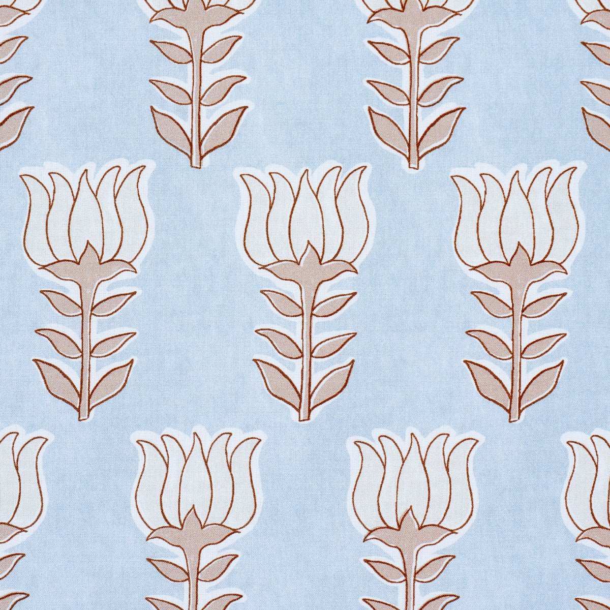 Schumacher Mia Tulip Sky & Sand Fabric - Eade's Wallpaper