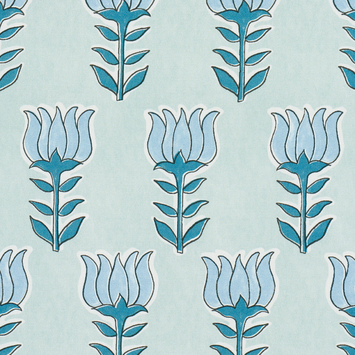Schumacher Mia Tulip Mineral & Blue Fabric - Eade's Wallpaper