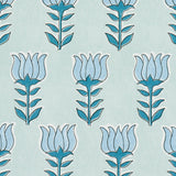 Schumacher Mia Tulip Mineral & Blue Fabric - Eade's Wallpaper