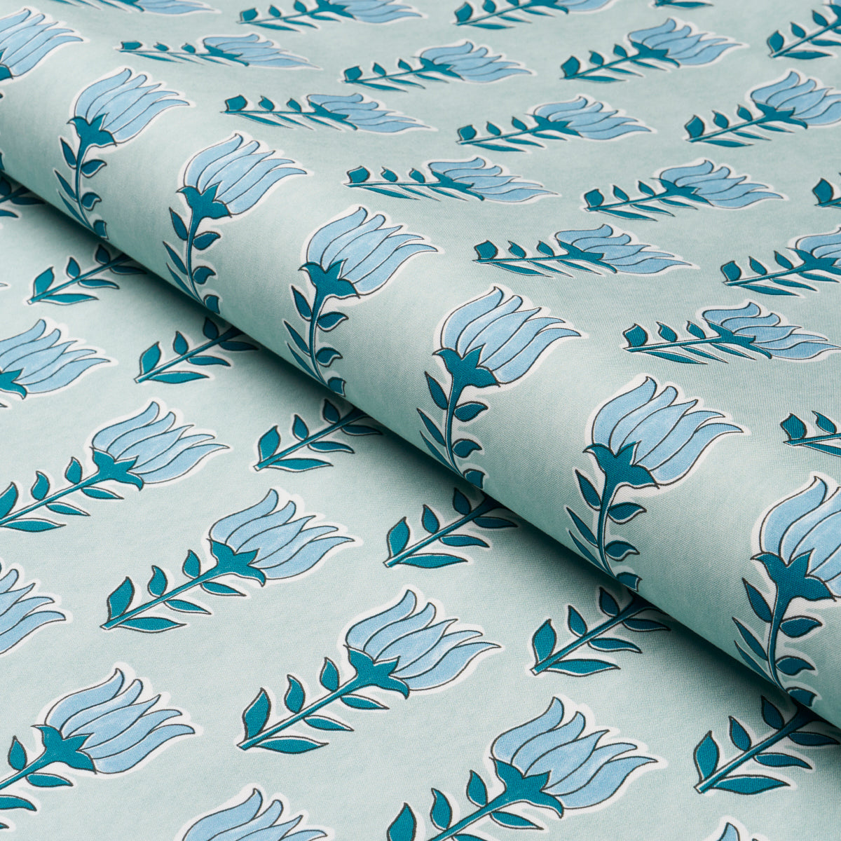 Schumacher Mia Tulip Mineral & Blue Fabric - Eade's Wallpaper