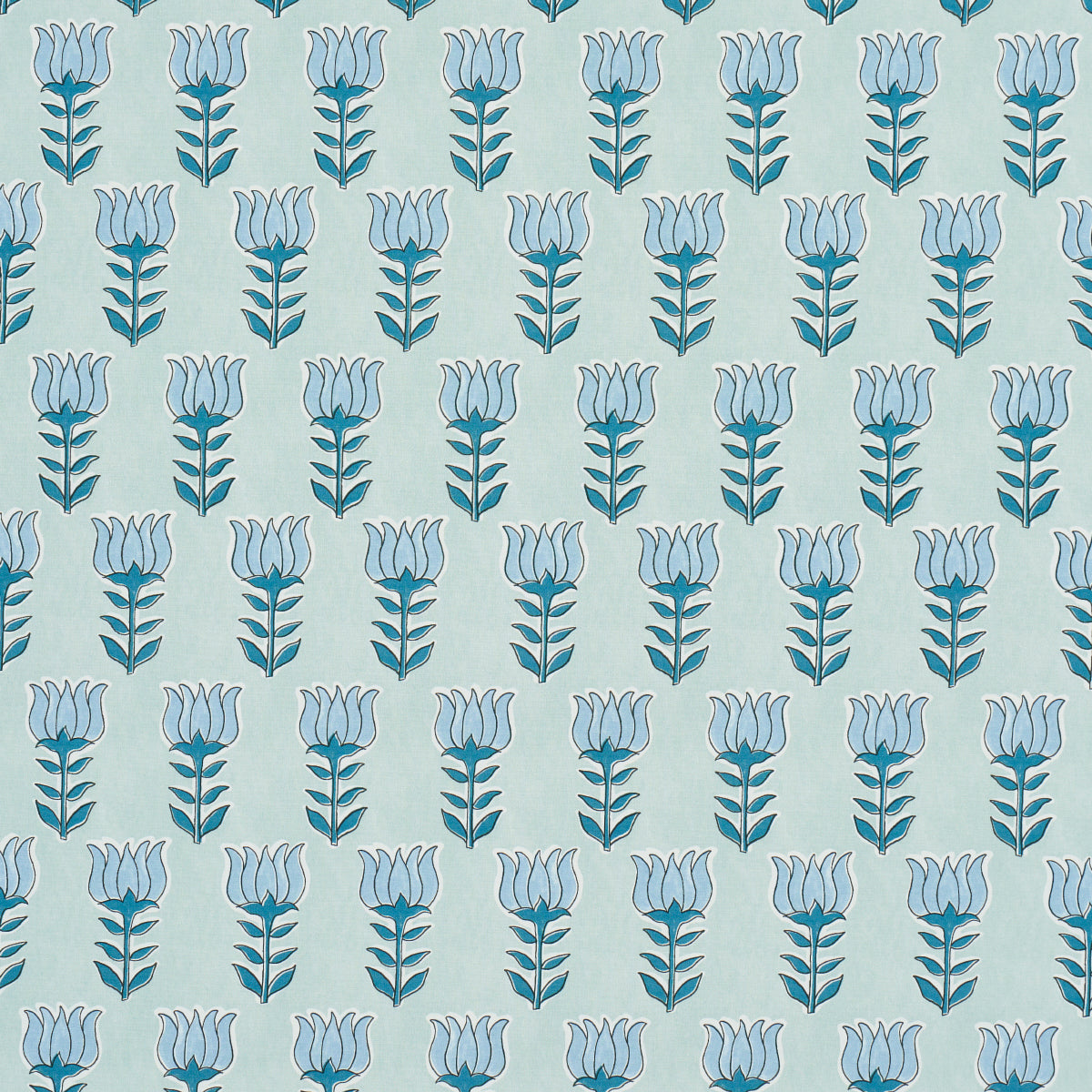Schumacher Mia Tulip Mineral & Blue Fabric - Eade's Wallpaper