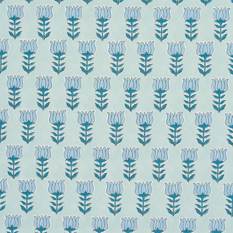 Schumacher Mia Tulip Mineral & Blue Fabric - Eade's Wallpaper