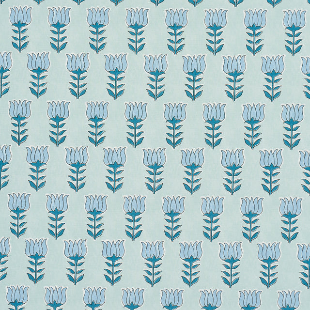 Schumacher Mia Tulip Mineral & Blue Fabric - Eade's Wallpaper
