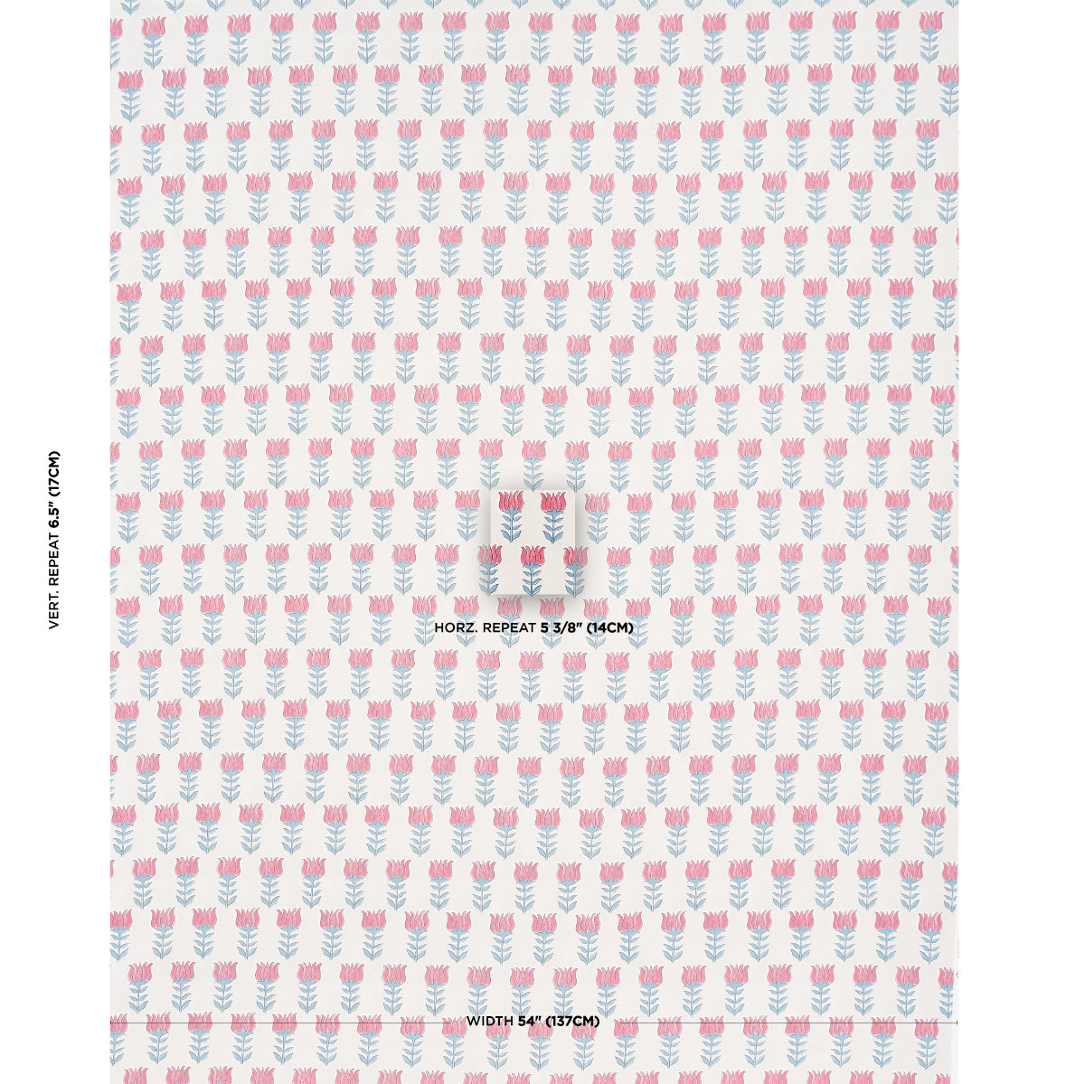 Schumacher Mia Tulip Delft & Crimson Fabric - Eade's Wallpaper