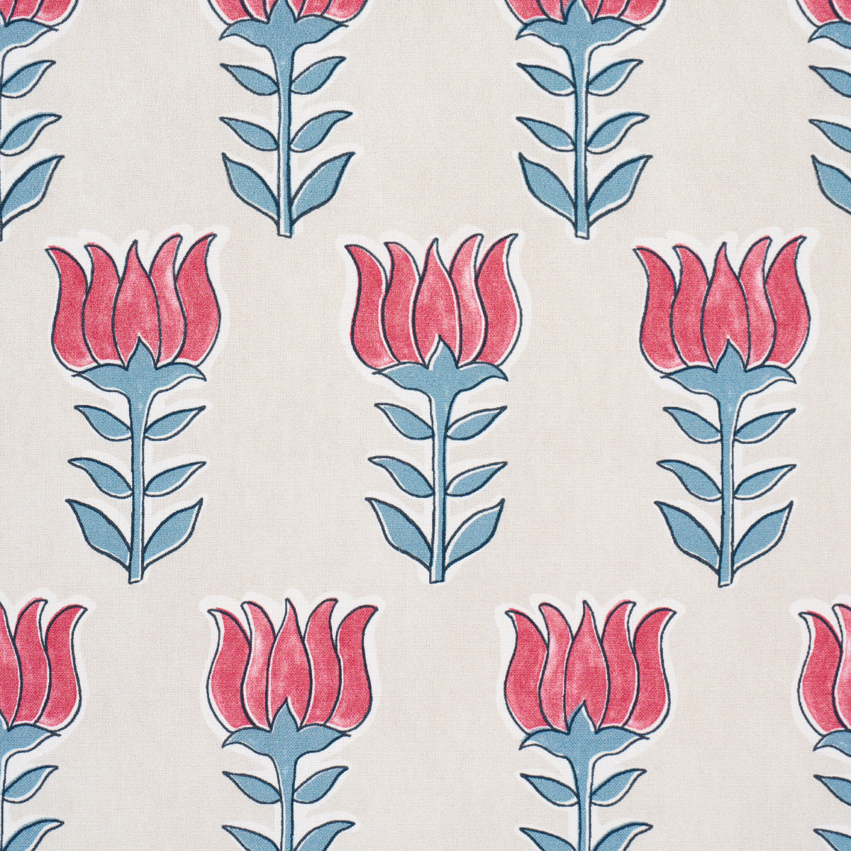 Schumacher Mia Tulip Delft & Crimson Fabric - Eade's Wallpaper