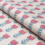 Schumacher Mia Tulip Delft & Crimson Fabric - Eade's Wallpaper