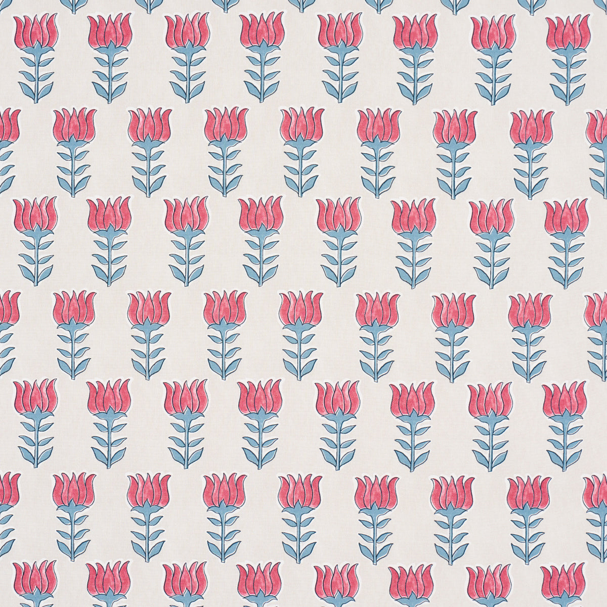 Schumacher Mia Tulip Delft & Crimson Fabric - Eade's Wallpaper