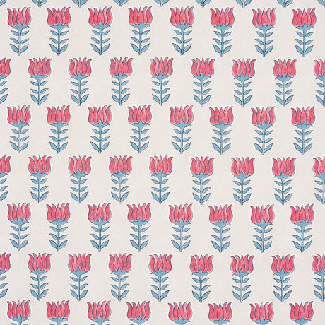 Schumacher Mia Tulip Delft & Crimson Fabric - Eade's Wallpaper