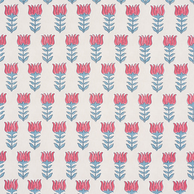 Schumacher Mia Tulip Delft & Crimson Fabric - Eade's Wallpaper