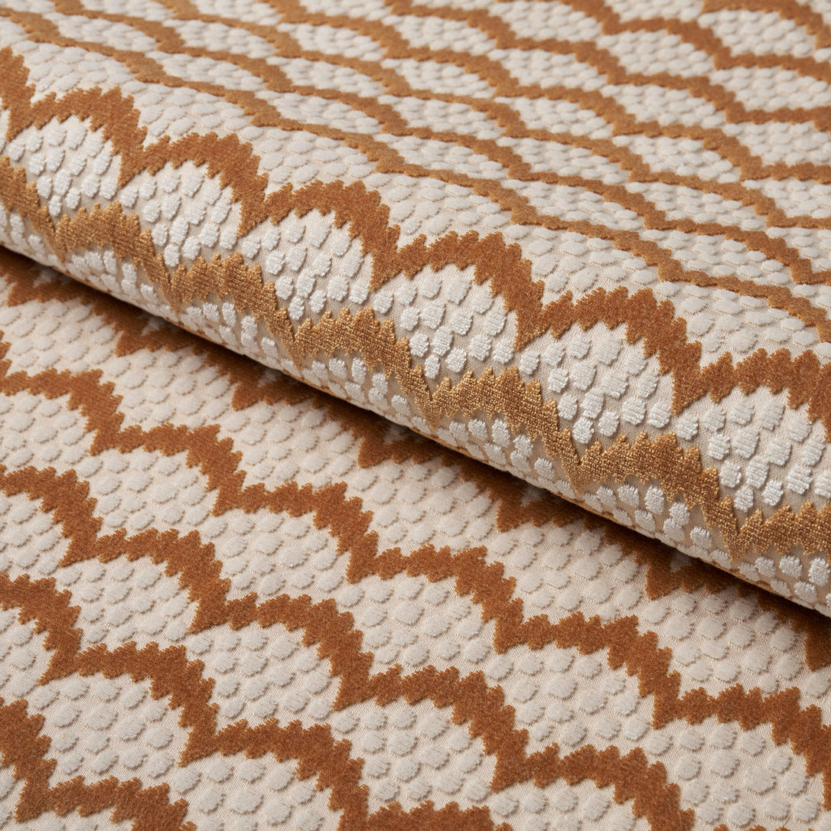 Schumacher Pollen Cut Velvet Ochre Fabric - Eade's Wallpaper