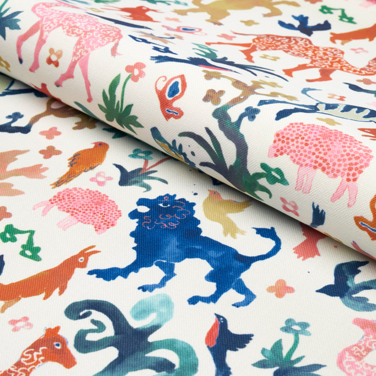 Schumacher Beasts Indoor/Outdoor Multi On Ivory Fabric