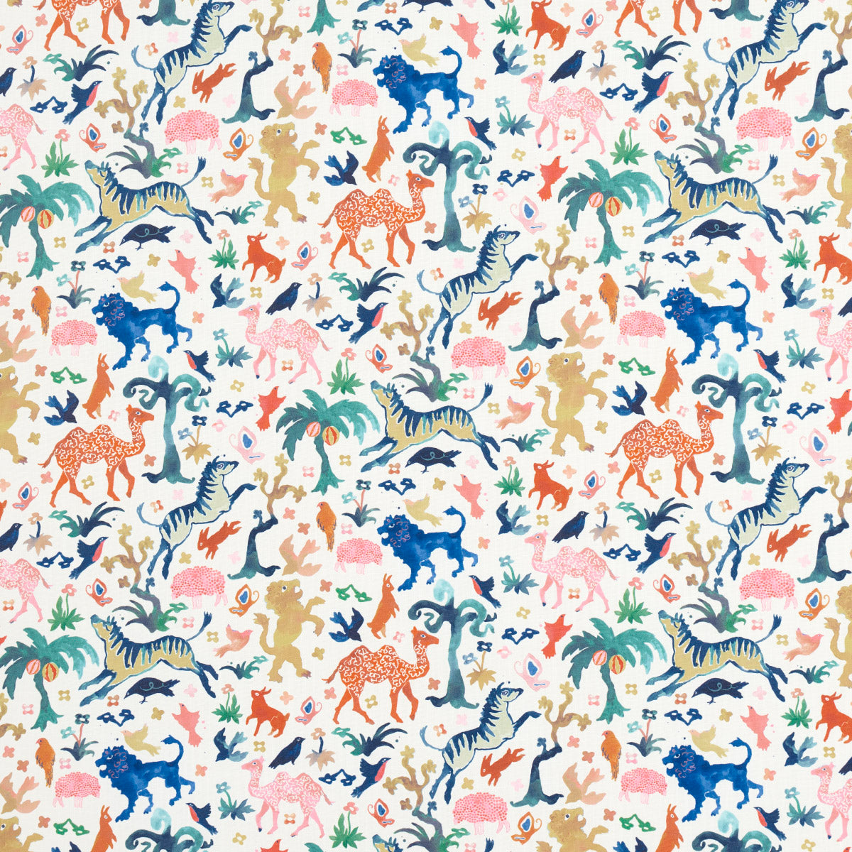 Schumacher Beasts Indoor/Outdoor Multi On Ivory Fabric
