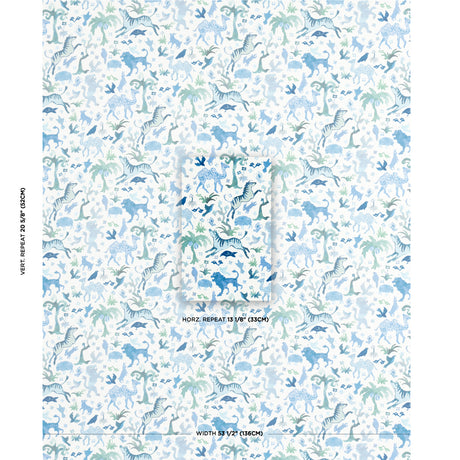 Schumacher Beasts Indoor/Outdoor Blue And Green Fabric