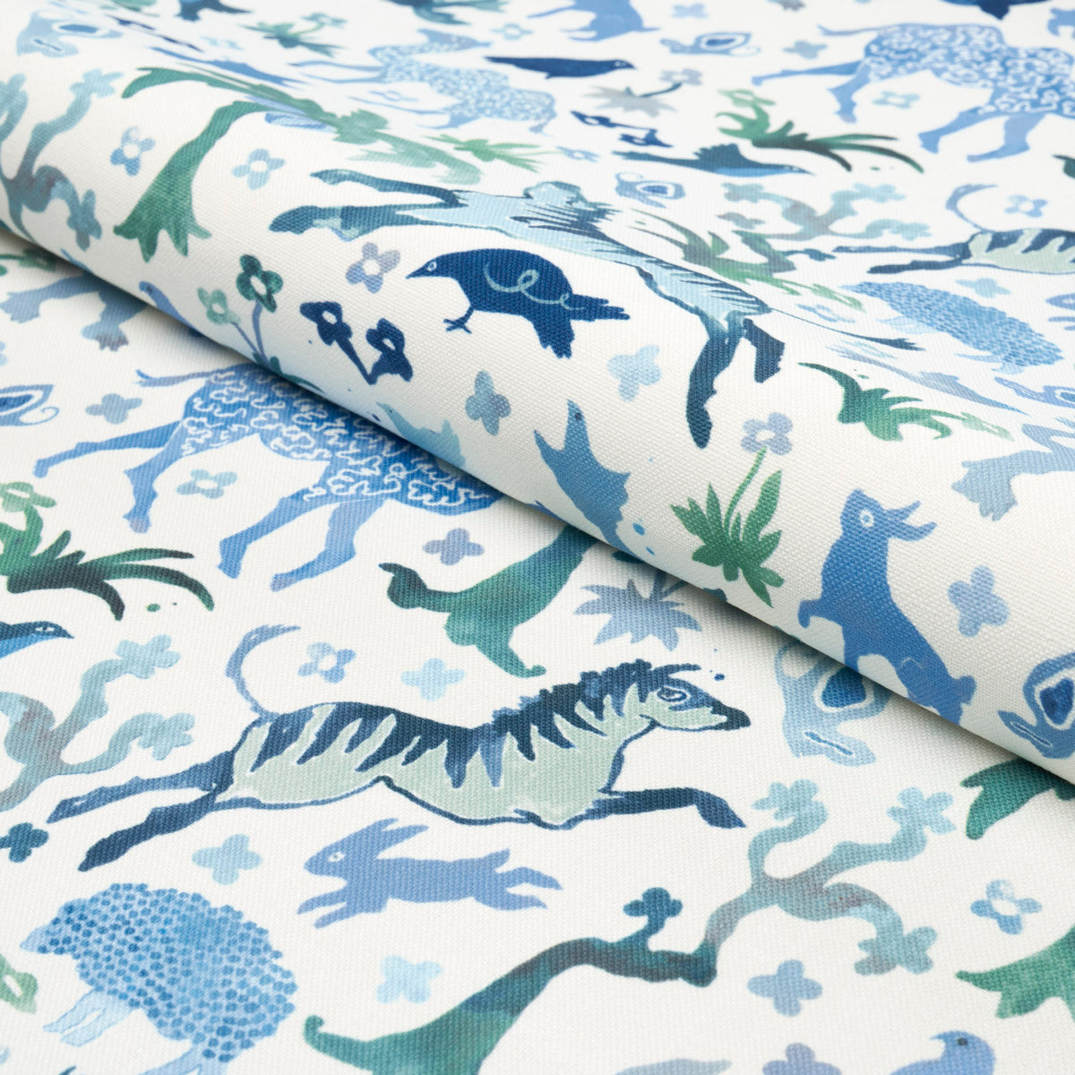 Schumacher Beasts Indoor/Outdoor Blue And Green Fabric