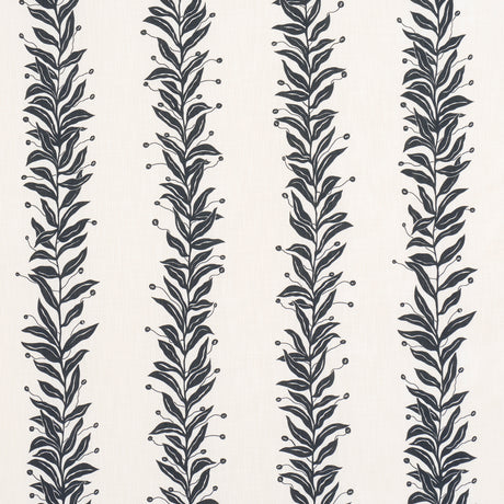 Schumacher Tendril Stripe Indoor/Outdoor Black & Cream Fabric - Eade's Wallpaper