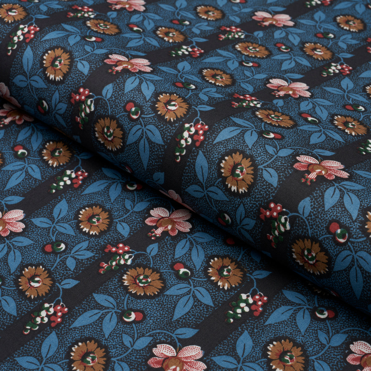 Schumacher La Rue Stripe Midnight Fabric - Eade's Wallpaper