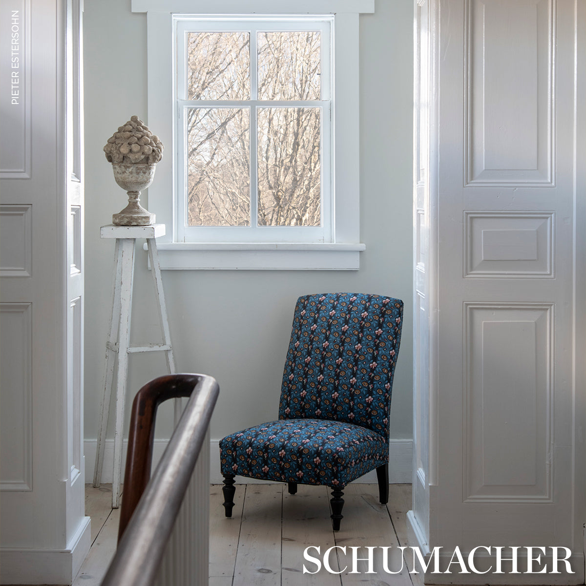 Schumacher La Rue Stripe Midnight Fabric - Eade's Wallpaper
