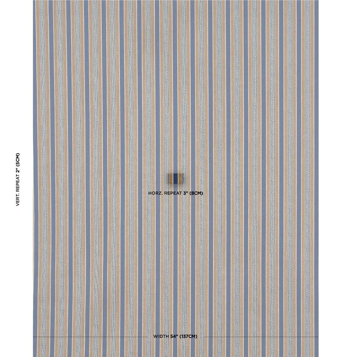 Schumacher Auguste Stripe Marine & Cognac Fabric