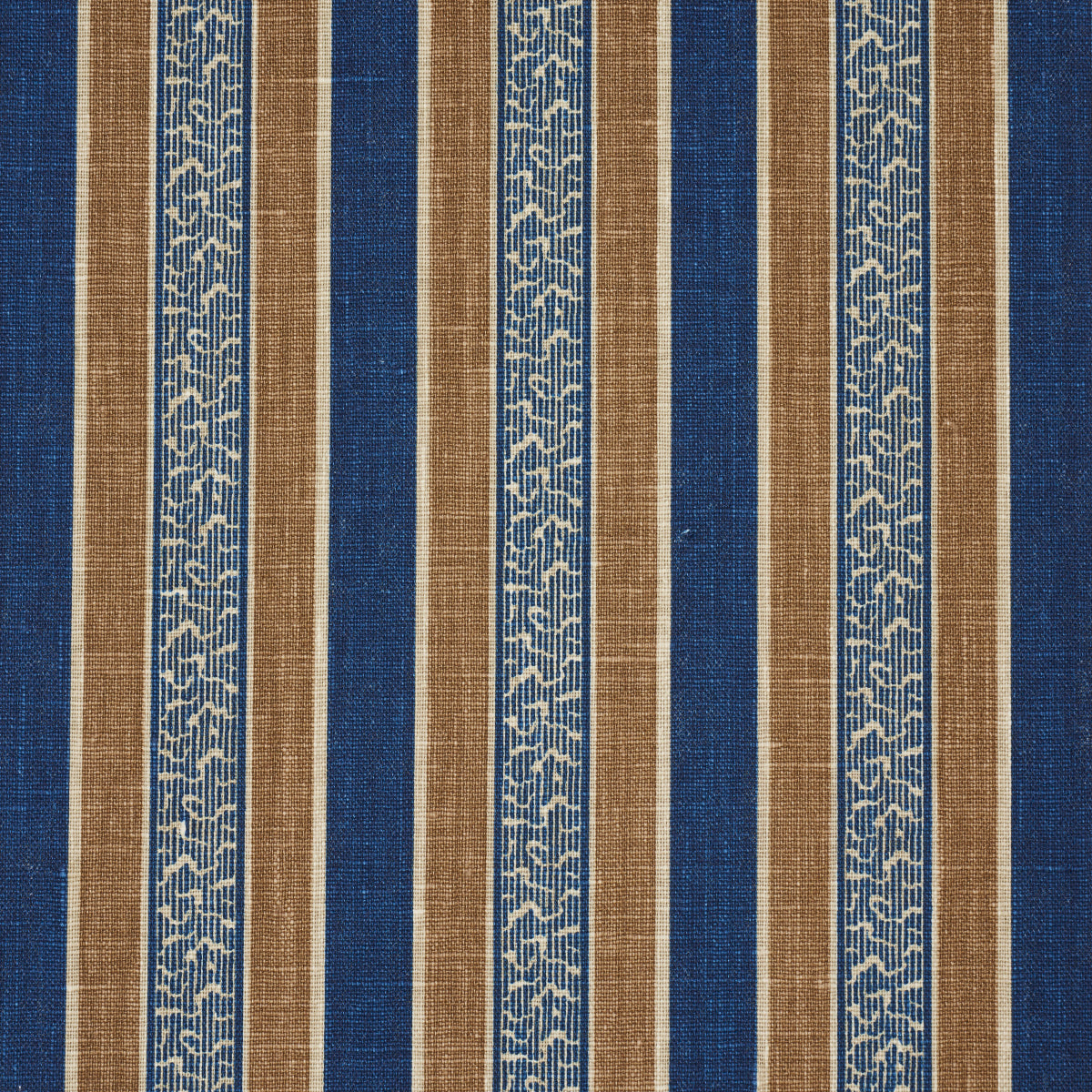 Schumacher Auguste Stripe Marine & Cognac Fabric
