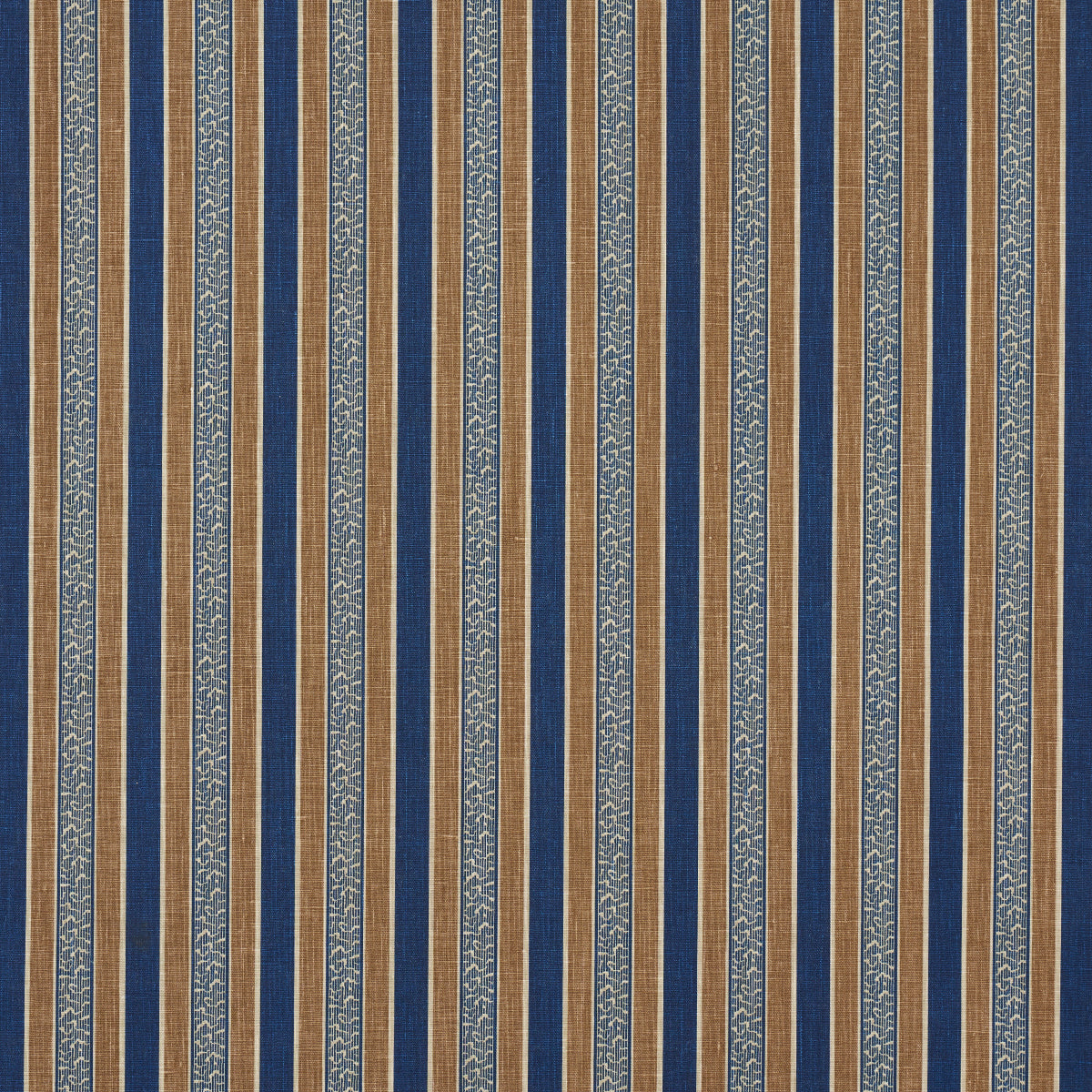 Schumacher Auguste Stripe Marine & Cognac Fabric