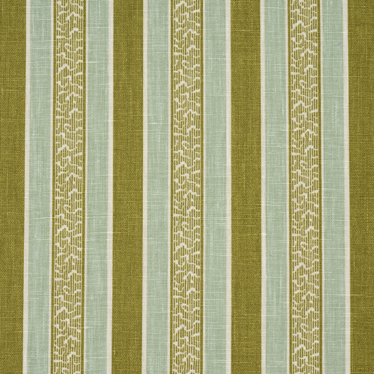 Schumacher Auguste Stripe Ciel & Leaf Fabric