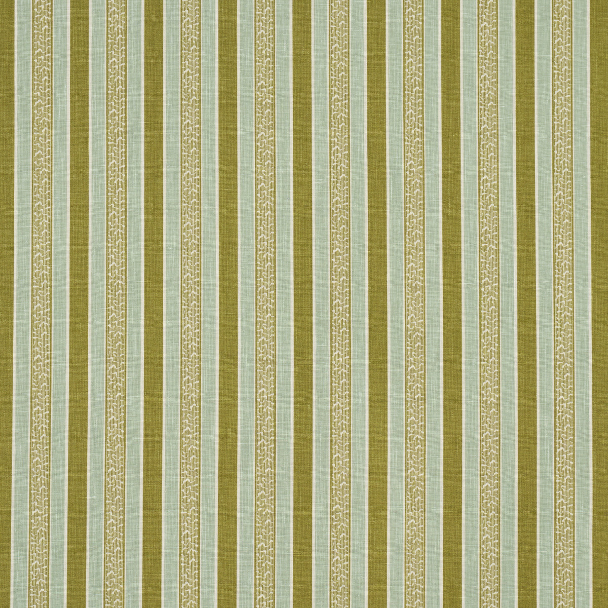 Schumacher Auguste Stripe Ciel & Leaf Fabric