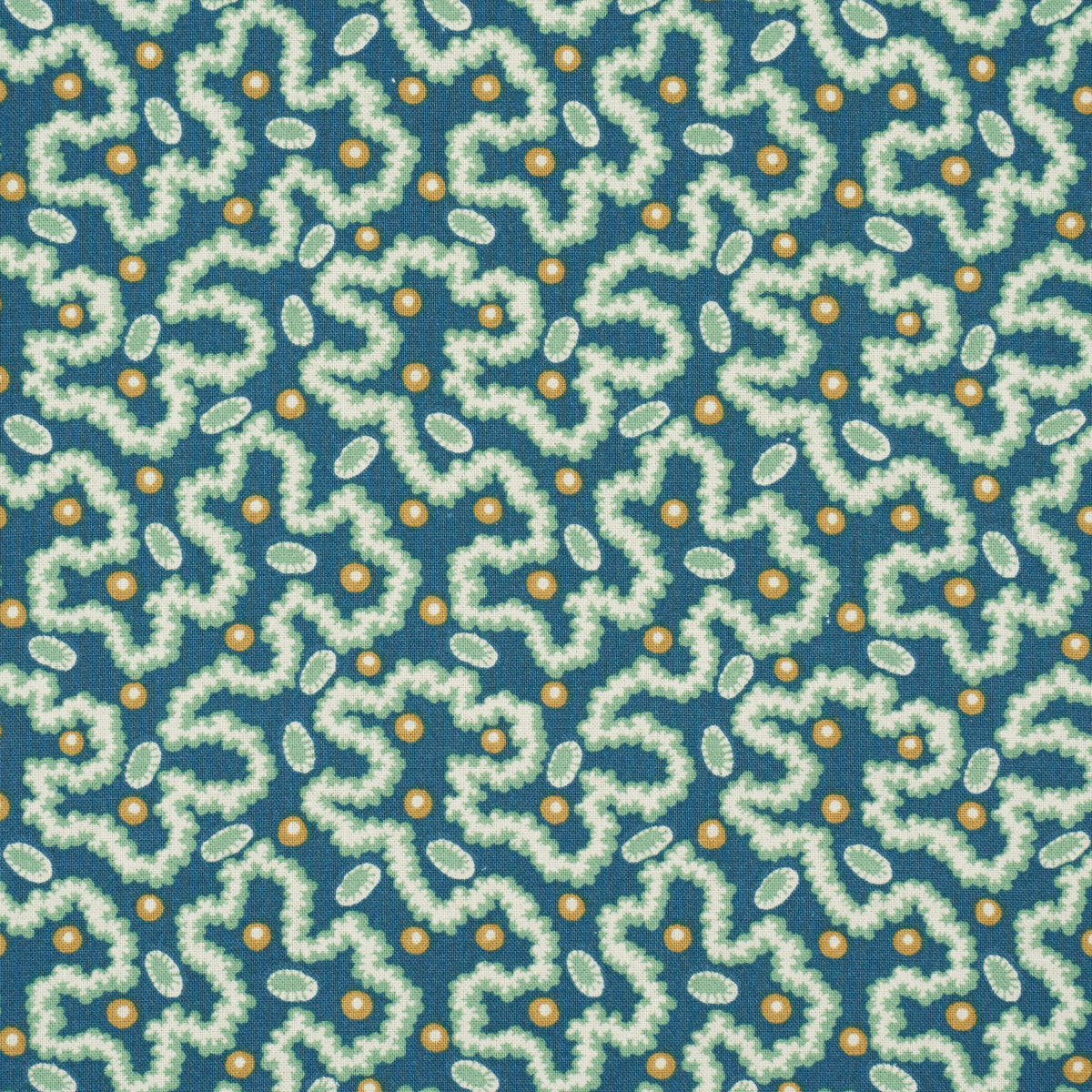 Schumacher Leonie Vermicelli Teal Fabric - Eade's Wallpaper
