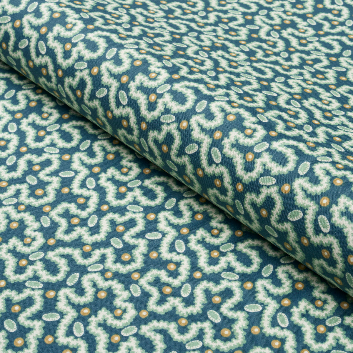Schumacher Leonie Vermicelli Teal Fabric - Eade's Wallpaper