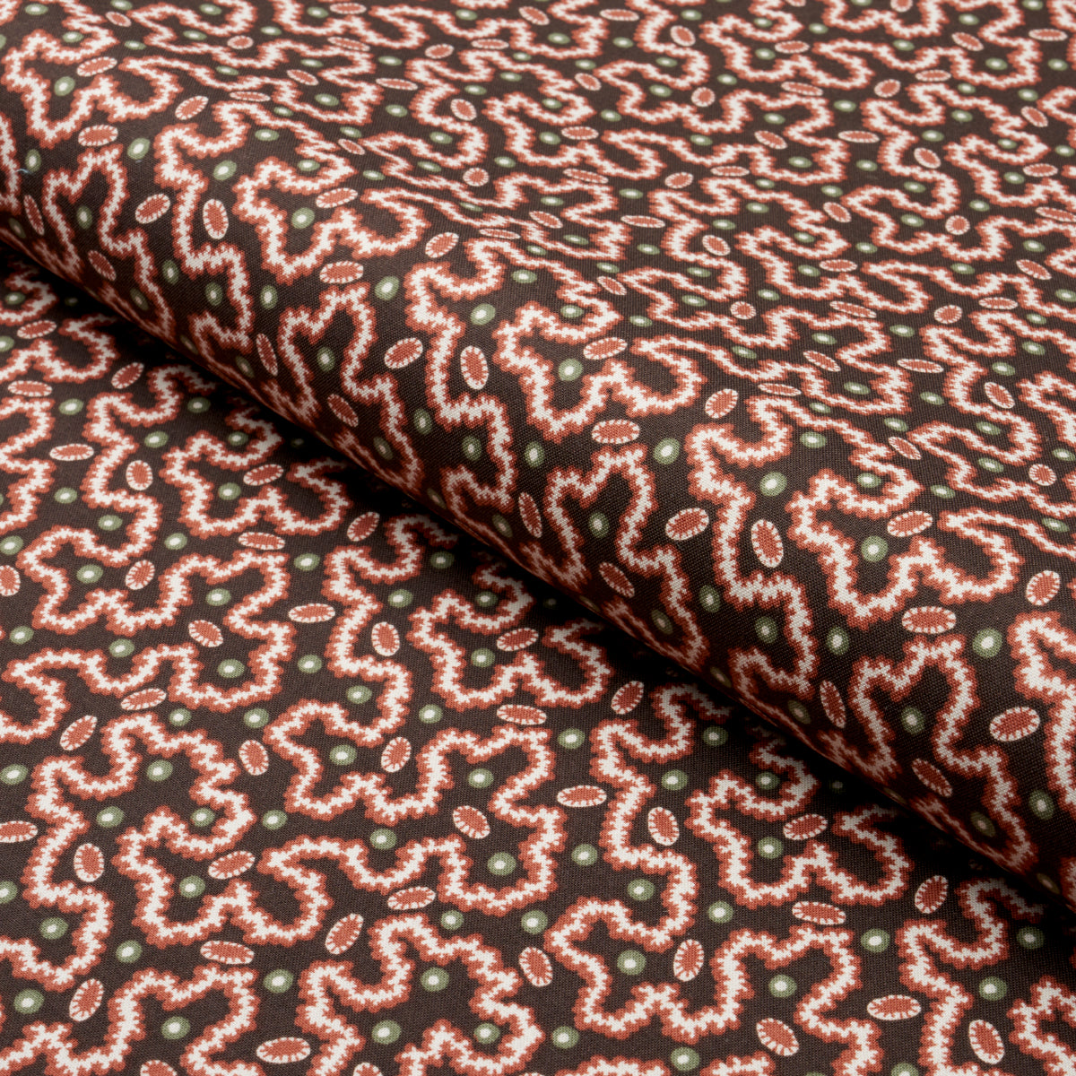 Schumacher Leonie Vermicelli Sepia Fabric - Eade's Wallpaper
