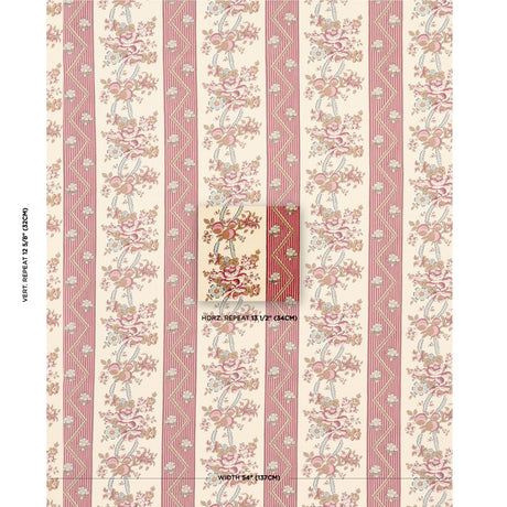 Schumacher Sylvain Floral Stripe Rouge Fabric - Eade's Wallpaper