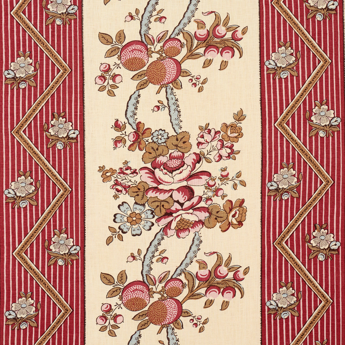 Schumacher Sylvain Floral Stripe Rouge Fabric - Eade's Wallpaper