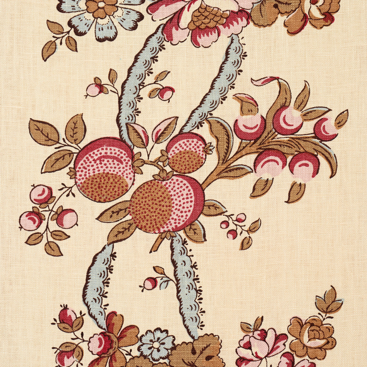 Schumacher Sylvain Floral Stripe Rouge Fabric - Eade's Wallpaper