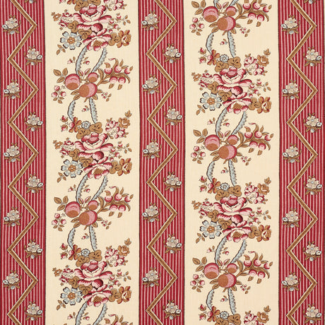 Schumacher Sylvain Floral Stripe Rouge Fabric - Eade's Wallpaper