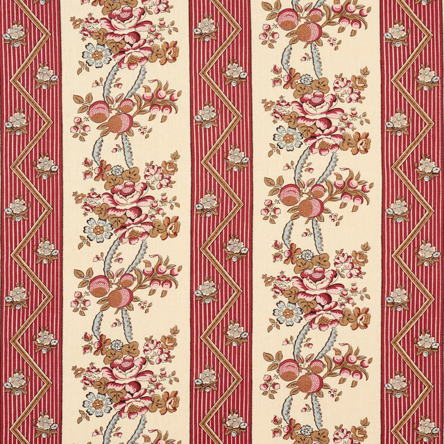 Schumacher Sylvain Floral Stripe Rouge Fabric - Eade's Wallpaper