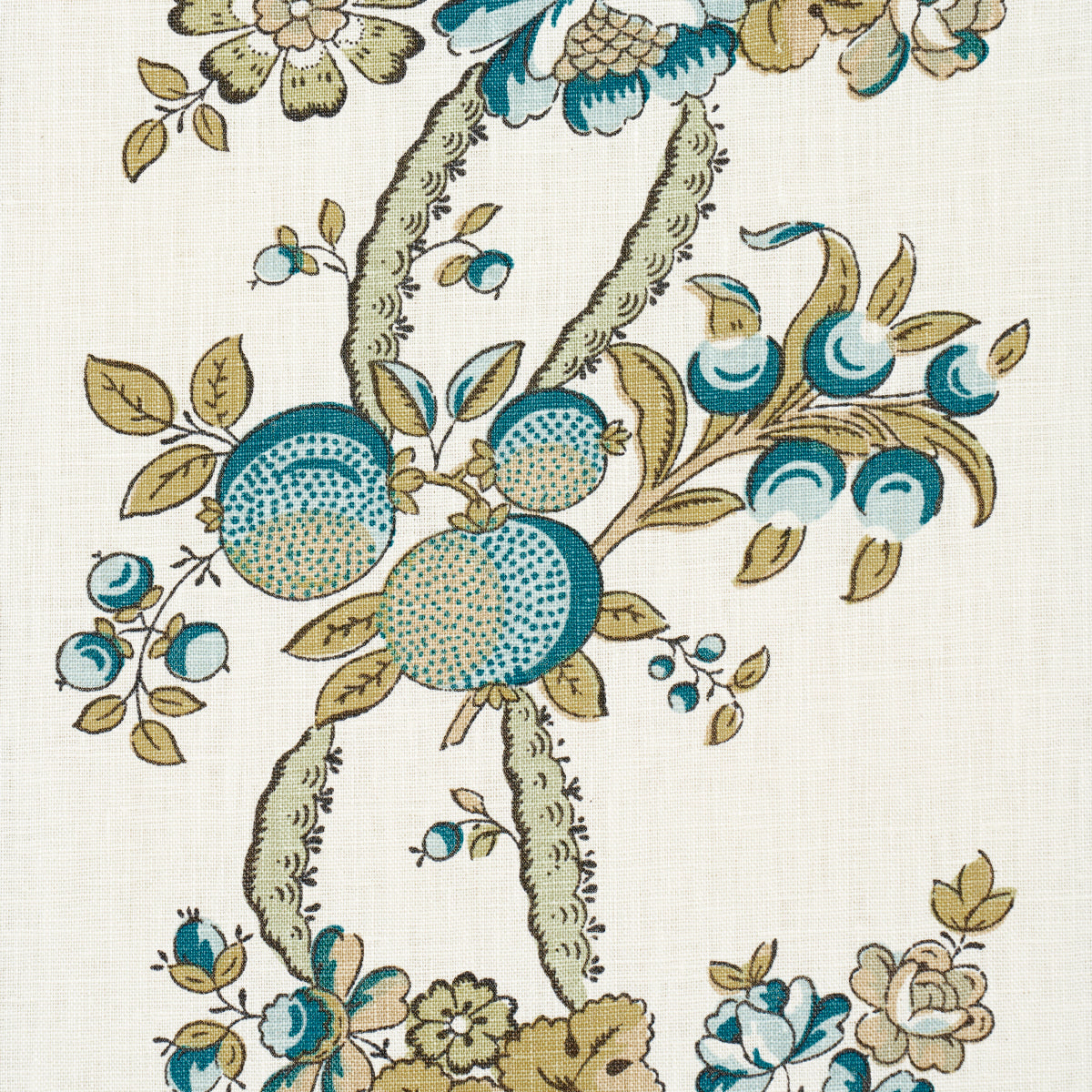 Schumacher Sylvain Floral Stripe Teal Fabric - Eade's Wallpaper