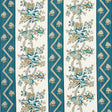 Schumacher Sylvain Floral Stripe Teal Fabric - Eade's Wallpaper