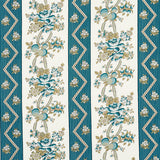 Schumacher Sylvain Floral Stripe Teal Fabric - Eade's Wallpaper